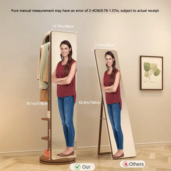 Specchio da Terra in Legno Massiccio – Girevole con Appendiabiti!