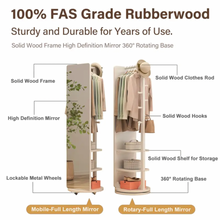 Specchio da Terra in Legno Massiccio – Girevole con Appendiabiti!